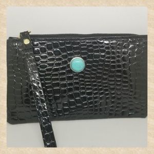 Snap Jewel Vegan Embossed Leather Wristlet